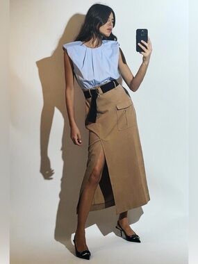 Zara Light Blue Sleeveless Top with Black belt